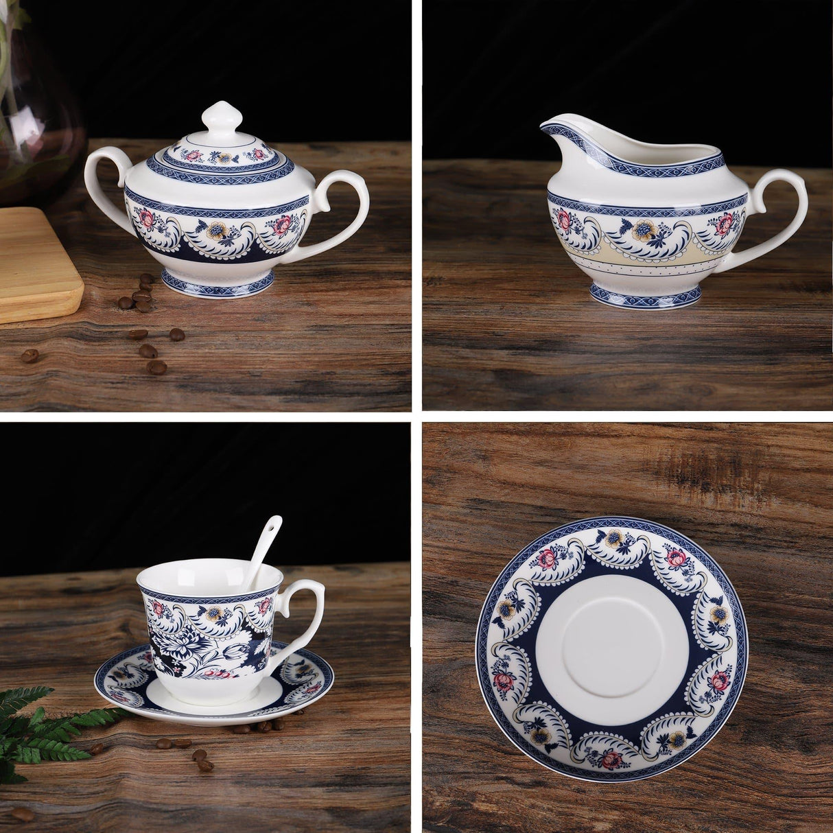 15 Pieces Blue Vintage China Tea Set