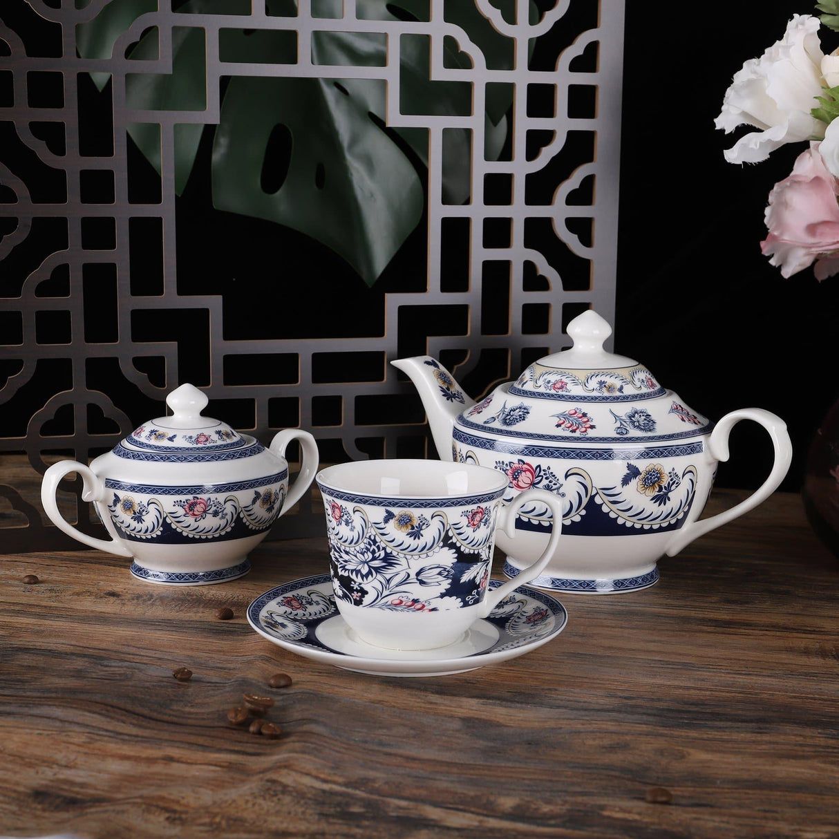 15 Pieces Blue Vintage China Tea Set