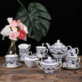 15 Pieces Blue Vintage China Tea Set