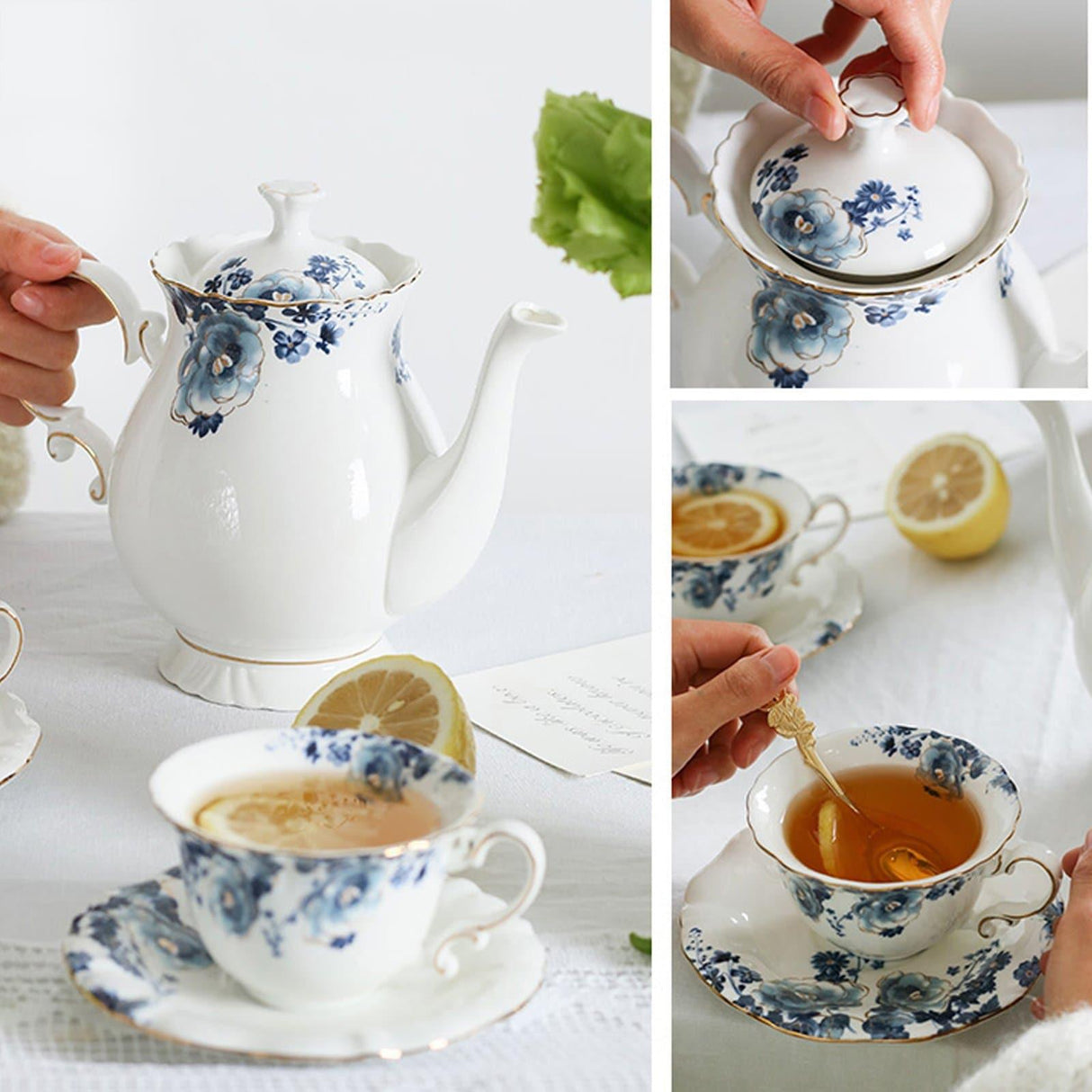 15 Pieces Blue Flowers Porcelain Tea Set