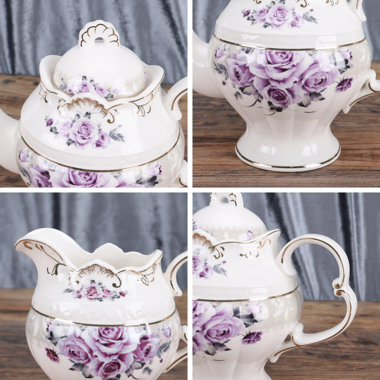 15 Pieces British Rose Porcelain Tea Set