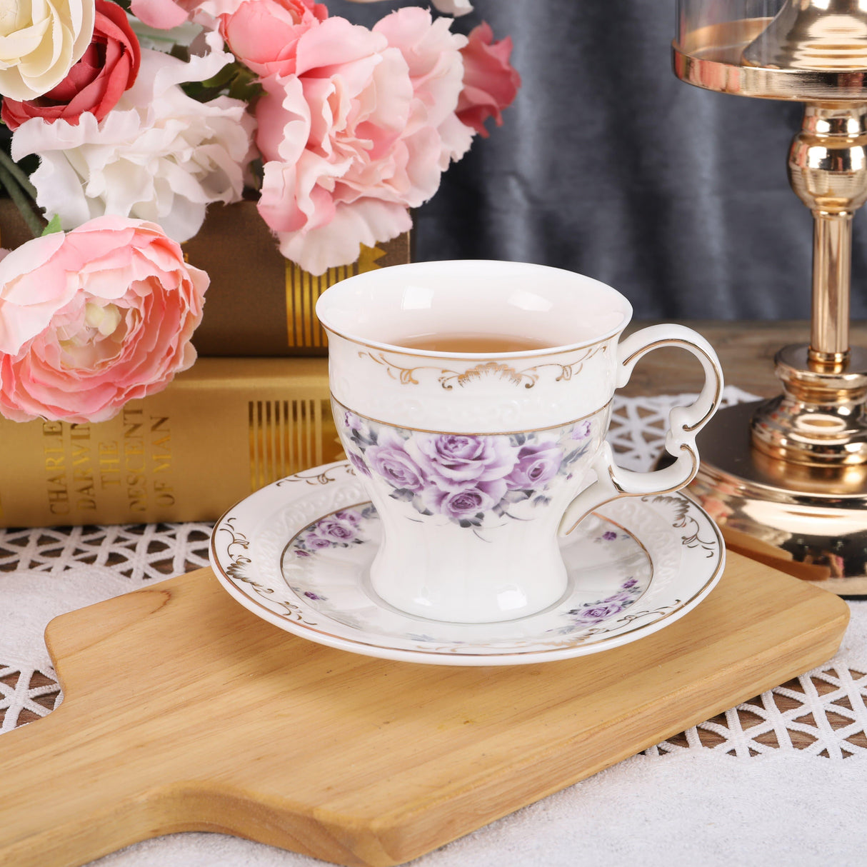 15 Pieces British Rose Porcelain Tea Set