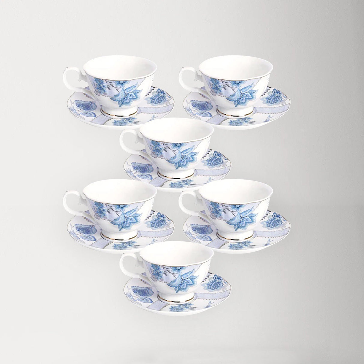 Blue Floral Coffee Cups Set