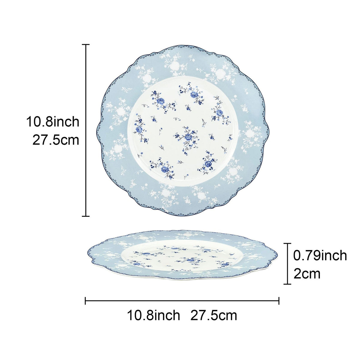Blue Floral Porcelain Plates Set