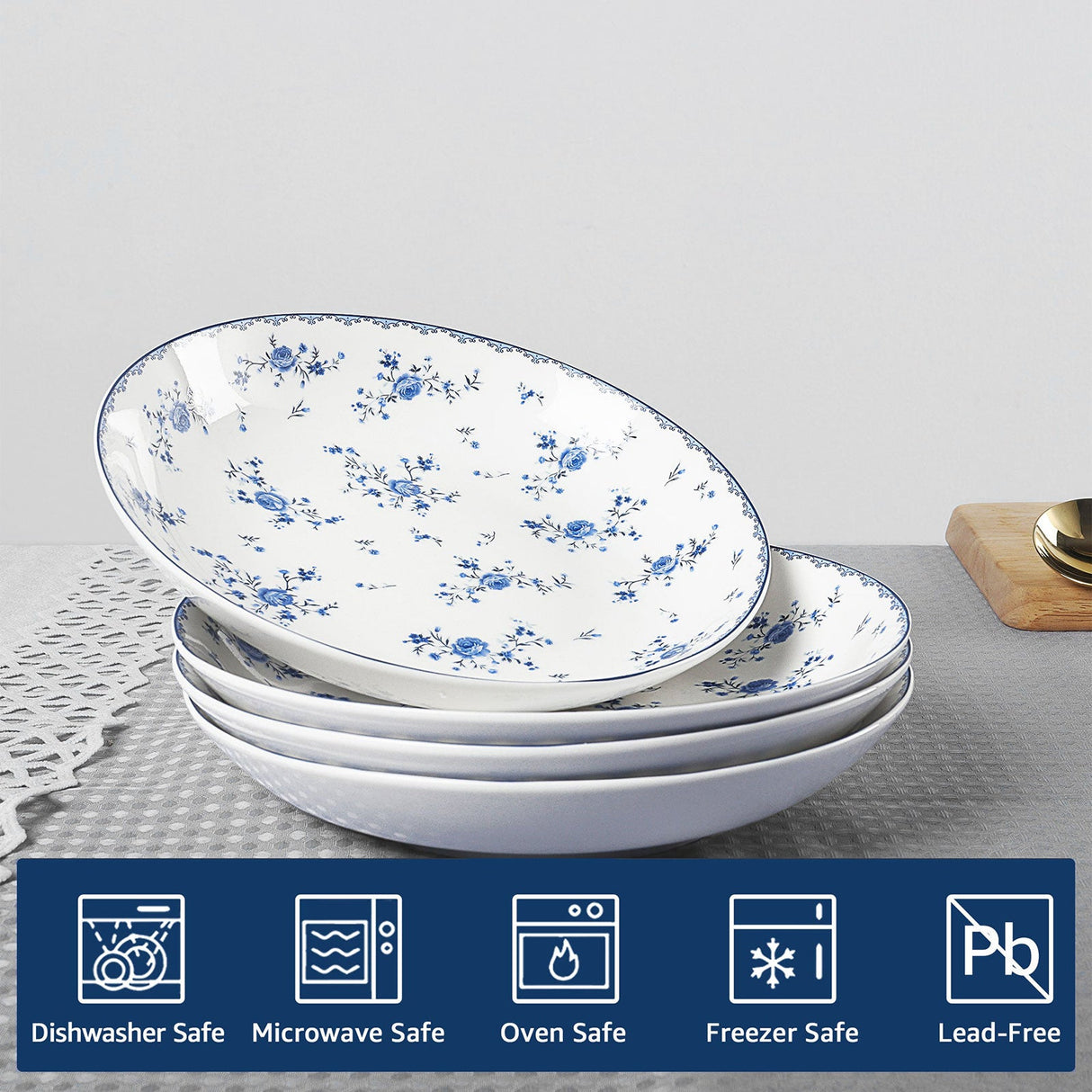 Blue Floral Porcelain Plates Set