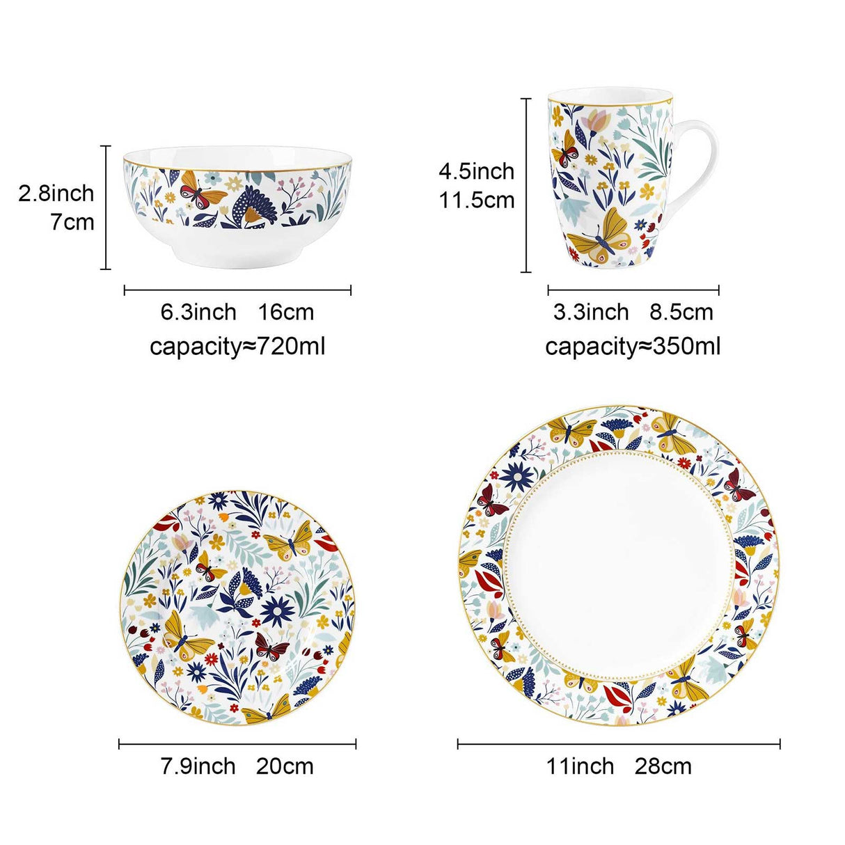 Butterfly Floral Porcelain Tableware Set