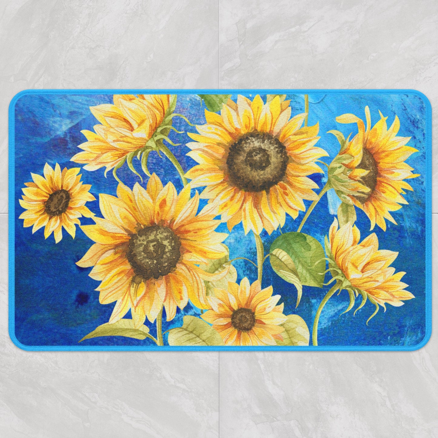 Blue Ground Sun Flower Bath Mat