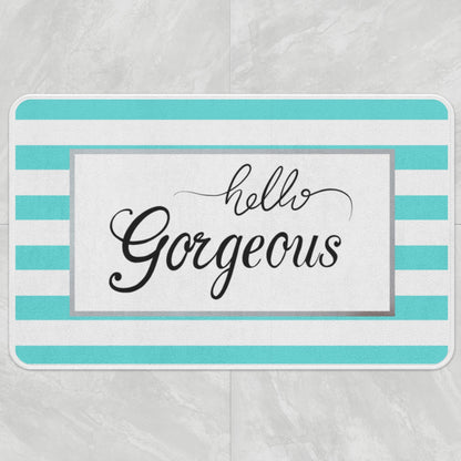 Feblilac Hello Gorgeous Blue Stripe Bath Mat, Quotation Soft Plush Water-Absorbent Multiple Sized, Anti Slip Toilet Mat, Soft Thick Bathroom Carpet, Art Bathroom Mats, Best Bath Rugs, Hot Shower Mat Non Slip, Toilet Rug