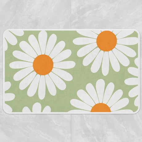 Feblilac White Daisy Green Bath Mat, Flower Bathroom Rug, Floral Soft Plush Water-Absorbent  Multiple Sized Floral Anti Slip Toilet Mat, Soft Thick Bathroom Carpet, Art Bathroom Mats, Best Bath Rugs, Hot Shower Mat Non Slip, Toilet Rug