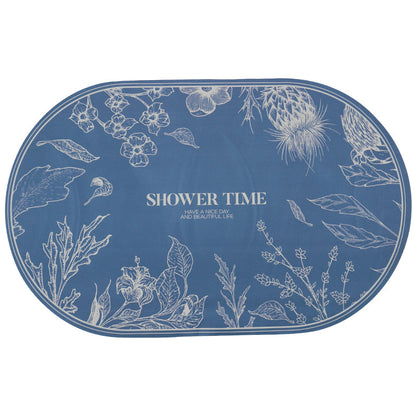 Flower Garden Blue Diatomaceous Earth Bath Mat