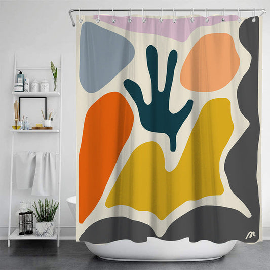 Feblilac Abstract Floral Colored Blocks Art Shower Curtain with Hooks, Floral Bathroom Curtains with Ring, Unique Bathroom décor, Boho Shower Curtain, Customized Bathroom Curtains, Extra Long Shower Curtain