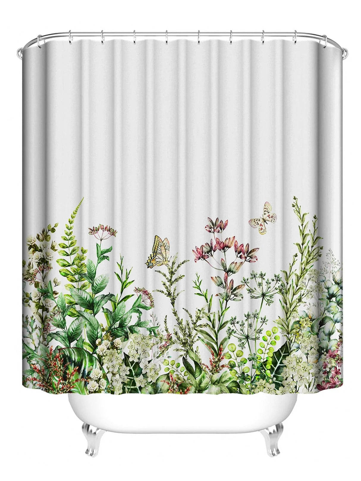 Feblilac Flower Garden and Butterflies Shower Curtain with Hooks, Animal Bathroom Curtains with Ring, Unique Bathroom décor, Boho Shower Curtain, Customized Bathroom Curtains, Extra Long Shower Curtain