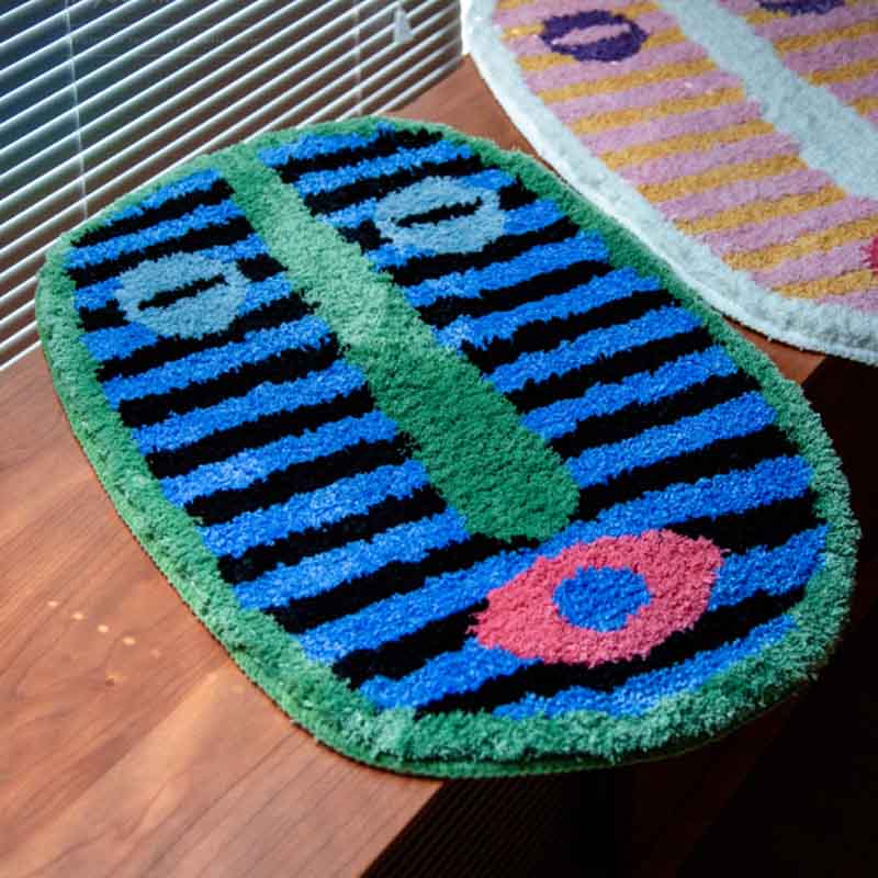 Funny Blue Stripe Face Bath Mat