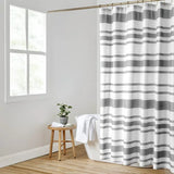 Feblilac Blue and Grey Stripe Geometric Shower Curtain with Hooks, Geometric Figure Bathroom Curtains with Ring, Unique Bathroom décor, Boho Shower Curtain, Customized Bathroom Curtains, Extra Long Shower Curtain