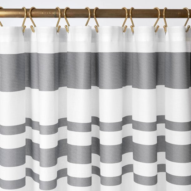 Feblilac Blue and Grey Stripe Geometric Shower Curtain with Hooks, Geometric Figure Bathroom Curtains with Ring, Unique Bathroom décor, Boho Shower Curtain, Customized Bathroom Curtains, Extra Long Shower Curtain