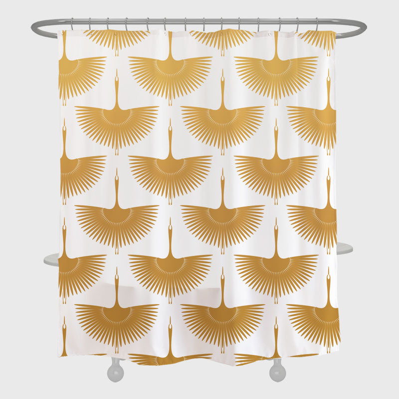 Feblilac Black and White Crane Shower Curtain with Hooks, Bathroom Curtains with Ring, Unique Bathroom décor, Boho Shower Curtain, Customized Bathroom Curtains, Extra Long Shower Curtain