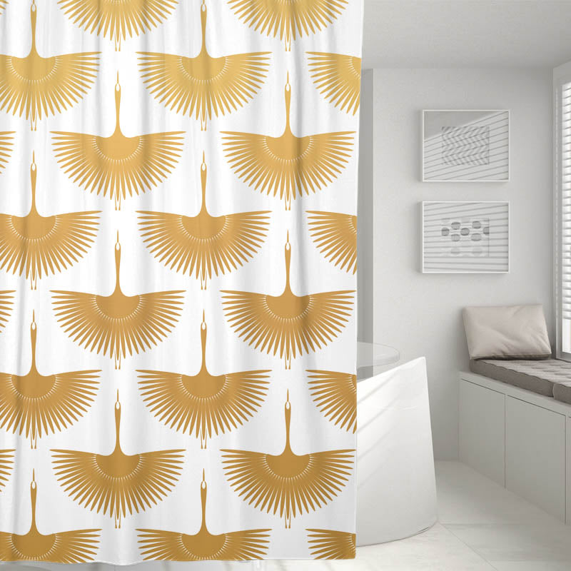 Feblilac Black and White Crane Shower Curtain with Hooks, Bathroom Curtains with Ring, Unique Bathroom décor, Boho Shower Curtain, Customized Bathroom Curtains, Extra Long Shower Curtain