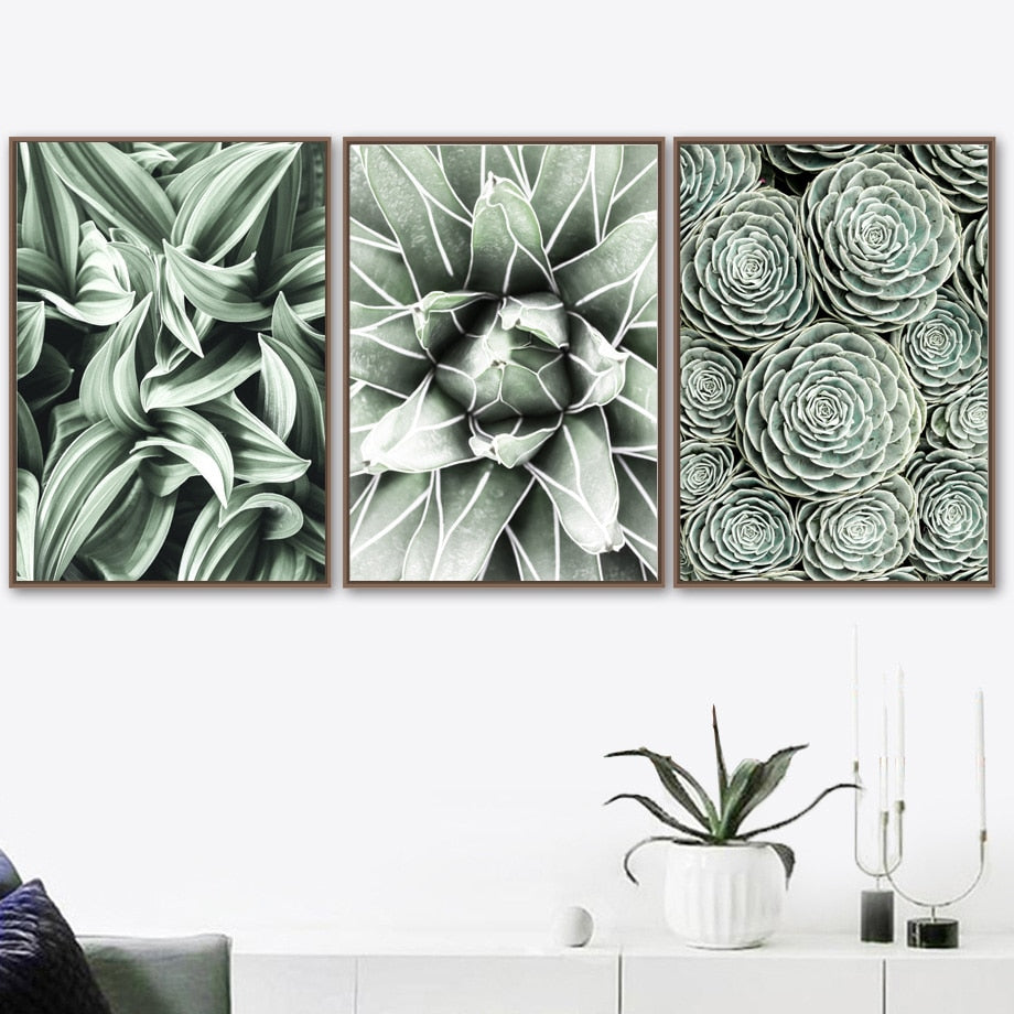 Green Cactus Succulent Orchid Leaves Wall Art Canvas Painting Nordic Posters And Prints Wall Pictures For Living Room Wall Decor