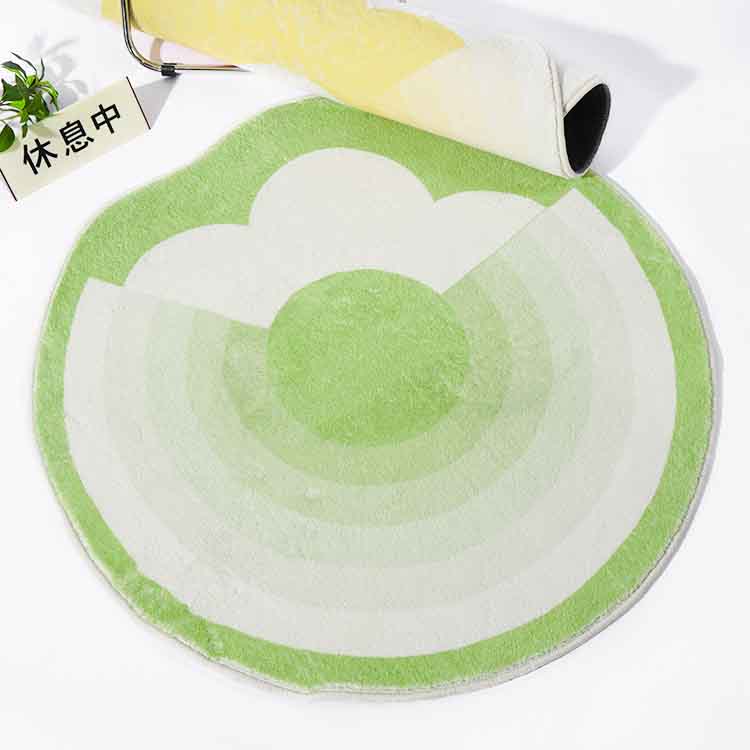 Green gradient flower round bedroom mat