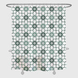 Feblilac Green Flower Shaped Line Art White Ground Shower Curtain with Hooks, Floral Bathroom Curtains with Ring, Unique Bathroom décor, Boho Shower Curtain, Customized Bathroom Curtains, Extra Long Shower Curtain