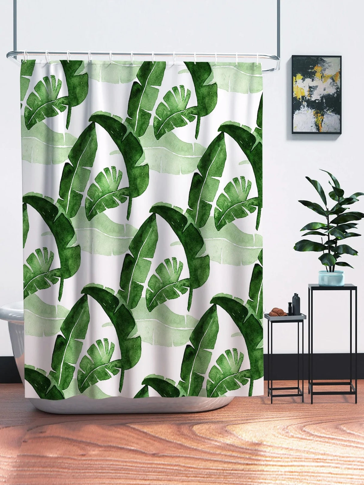 Feblilac Green Leaves Shower Curtain with Hooks, Animal Bathroom Curtains with Ring, Unique Bathroom décor, Boho Shower Curtain, Customized Bathroom Curtains, Extra Long Shower Curtain