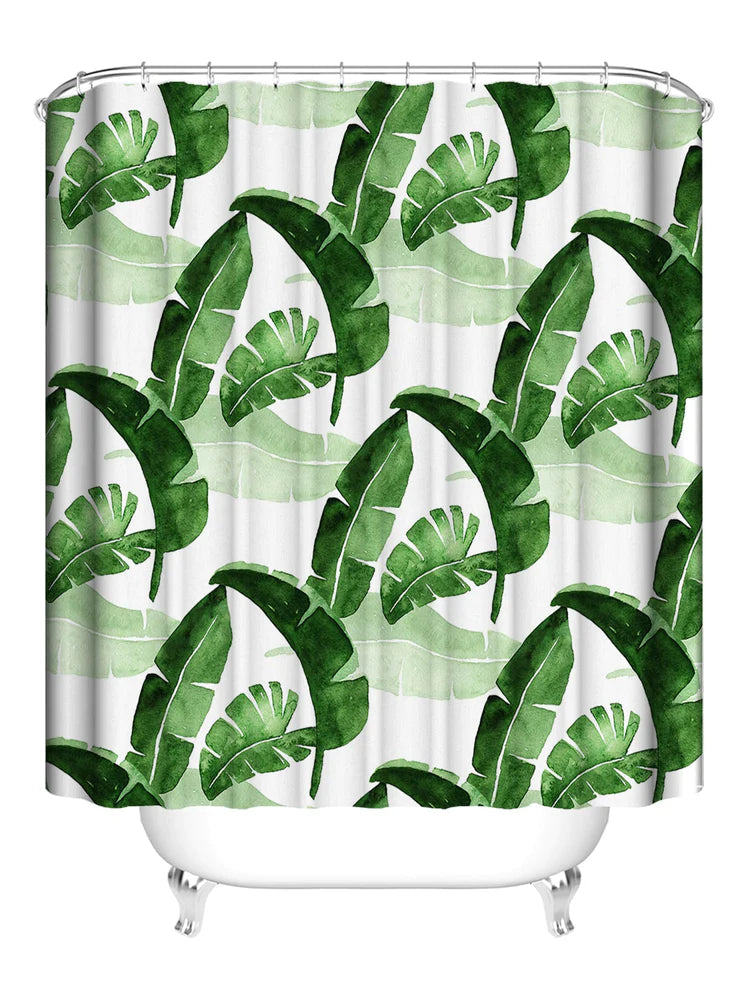 Feblilac Green Leaves Shower Curtain with Hooks, Animal Bathroom Curtains with Ring, Unique Bathroom décor, Boho Shower Curtain, Customized Bathroom Curtains, Extra Long Shower Curtain