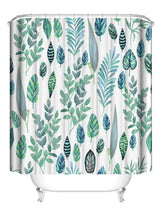 Feblilac Green and Blue Leaves Shower Curtain with Hooks, Animal Bathroom Curtains with Ring, Unique Bathroom décor, Boho Shower Curtain, Customized Bathroom Curtains, Extra Long Shower Curtain