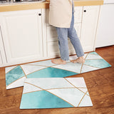 Feblilac Green and Golden Geometric Art Pattern PVC Leather Kitchen Mat