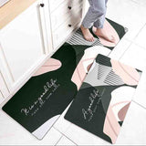 Feblilac Green and Pink Leaves PVC Leather Kitchen Mat