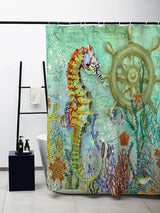 Feblilac Green sea horse shower curtain with Hooks, Animal Bathroom Curtains with Ring, Unique Bathroom décor, Boho Shower Curtain, Customized Bathroom Curtains, Extra Long Shower Curtain