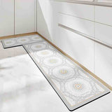 Feblilac Grey Flower Geometric Pattern PVC Leather Kitchen Mat