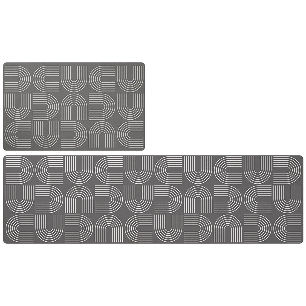 Feblilac Grey U Shaped Pattern PVC Leather Kitchen Mat