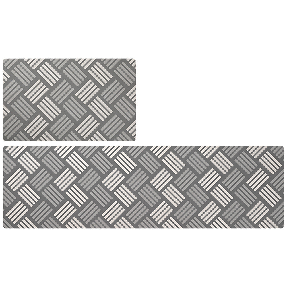 Feblilac Grey and White Lines Geometric Pattern PVC Leather Kitchen Mat