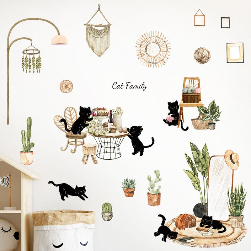 Nordic Plant Cat Wall Sticker