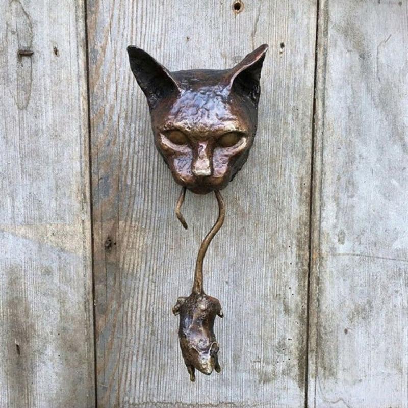 Cat Door Knocker Sculpture Wall Decor