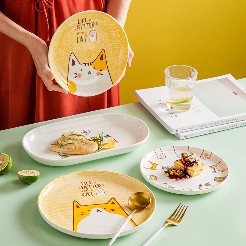 Cute Cat Ceramic Dinner Plate Set