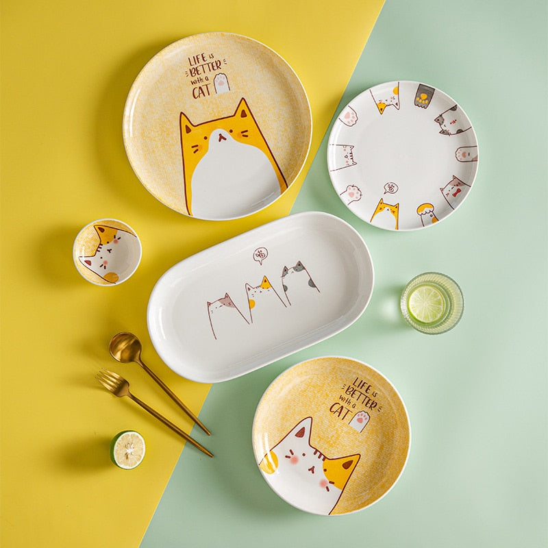 Cute Cat Ceramic Dinner Plate Set