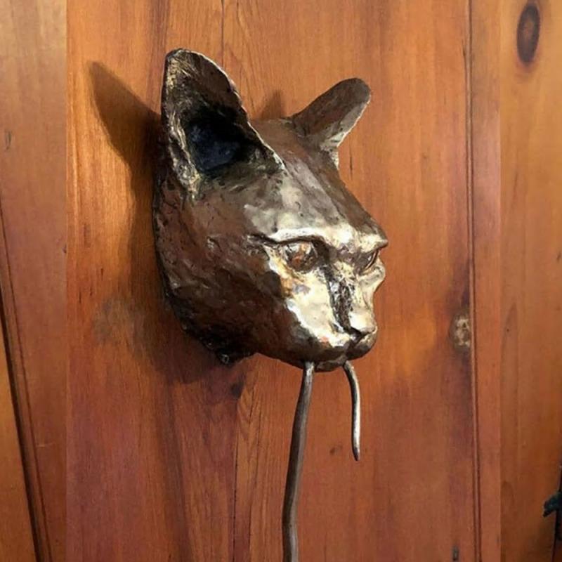 Cat Door Knocker Sculpture Wall Decor