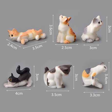 6pc DIY Cute Cat Resin Figurine