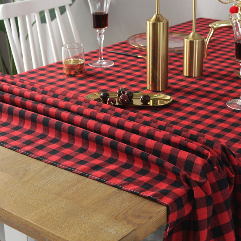 Rose Red Black Plaid Tablecloth