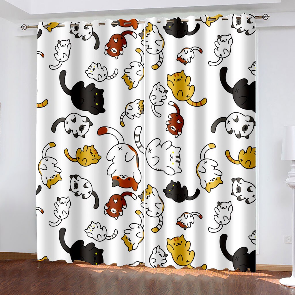 Lovely Cat Printing Hook Curtain