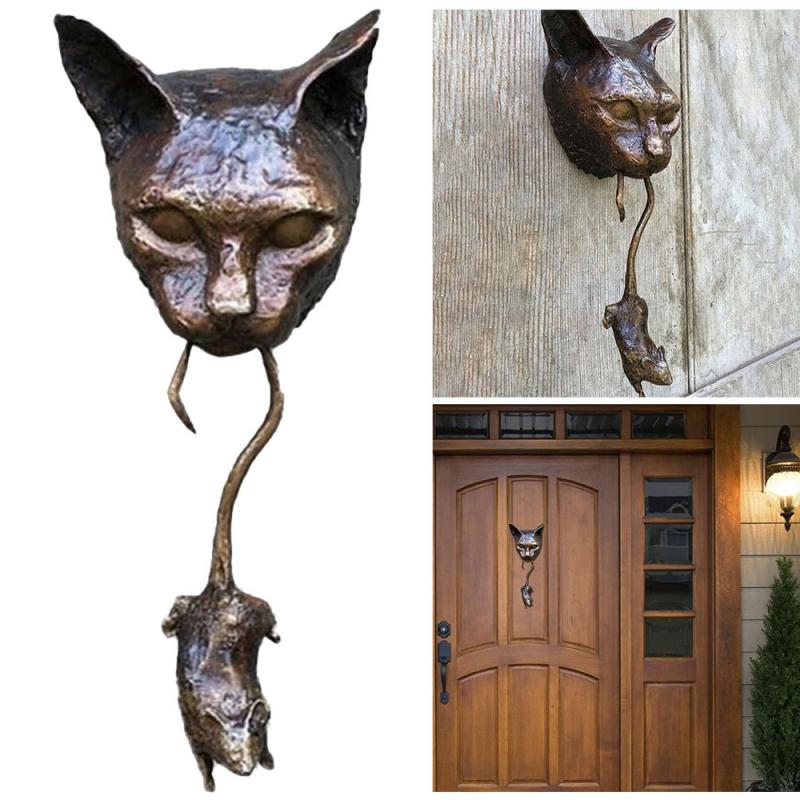 Cat Door Knocker Sculpture Wall Decor