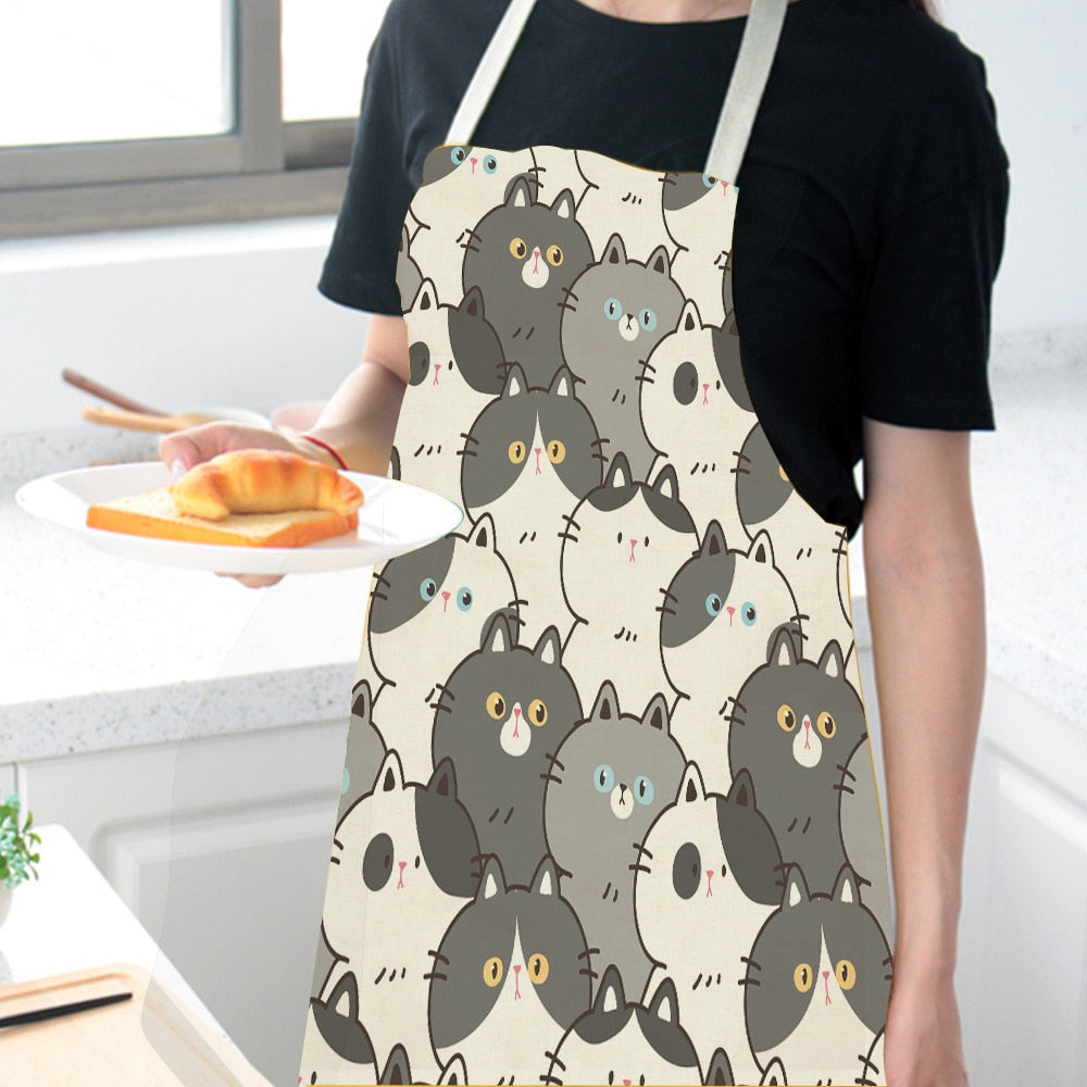 Cute Cat Print Kitchen Apron