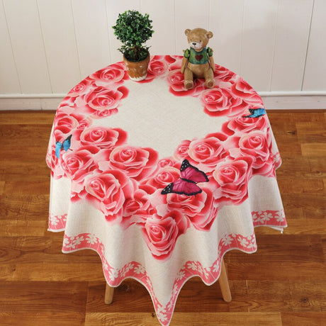 Fractal Proud Rose Linen Tablecloth