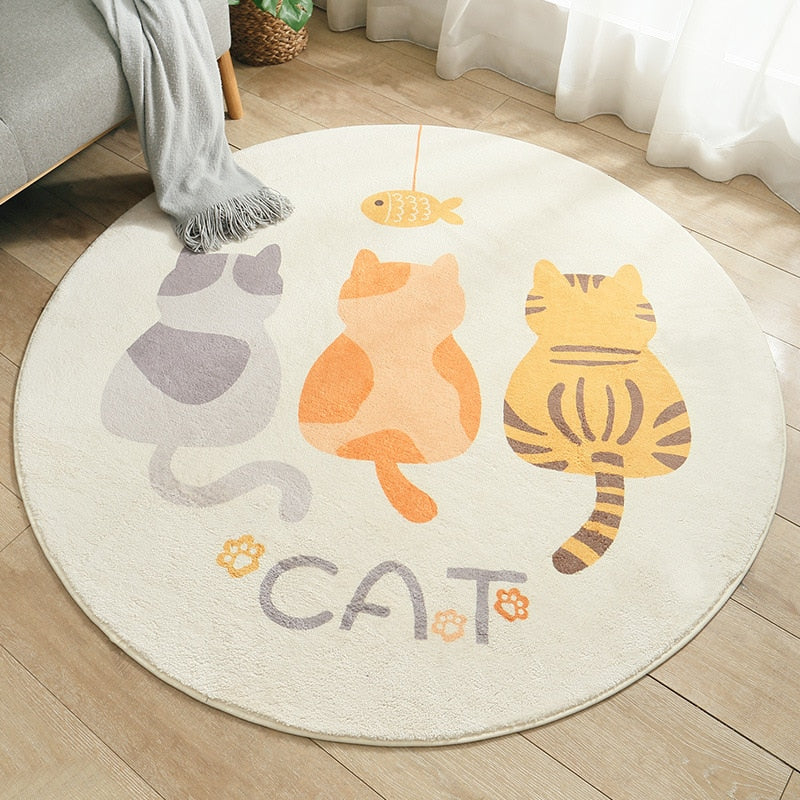 Cute Cartoon Cat Round Rug
