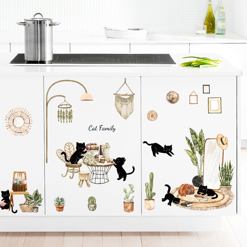 Nordic Plant Cat Wall Sticker