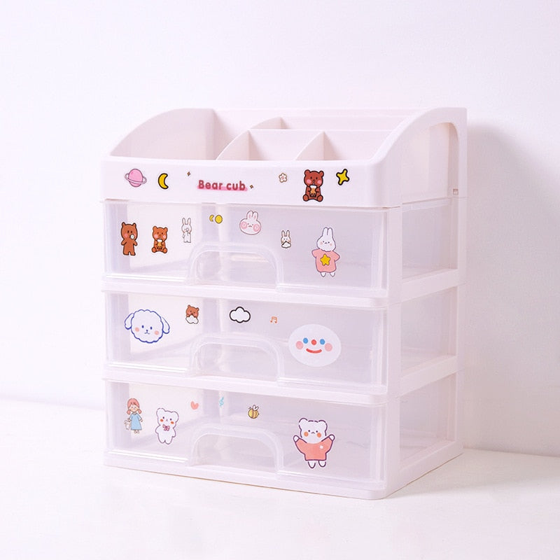 Kawaii Desk Organizer Drawer With Sticker Cute Plastic Clear