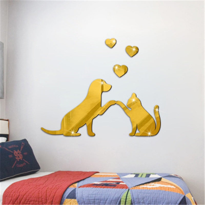 Funny Cat And Dog Acrylic Wall Sticker