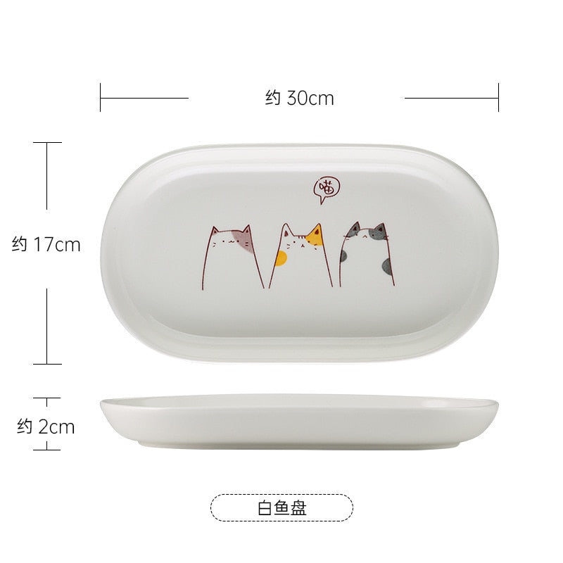 Cute Cat Ceramic Dinner Plate Set