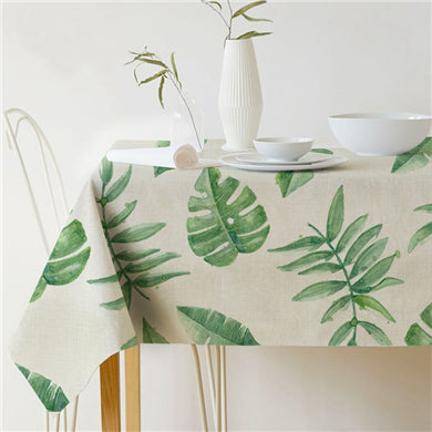 Nordic modern linen cotton square green tropical leaf tablecloth cover cloth